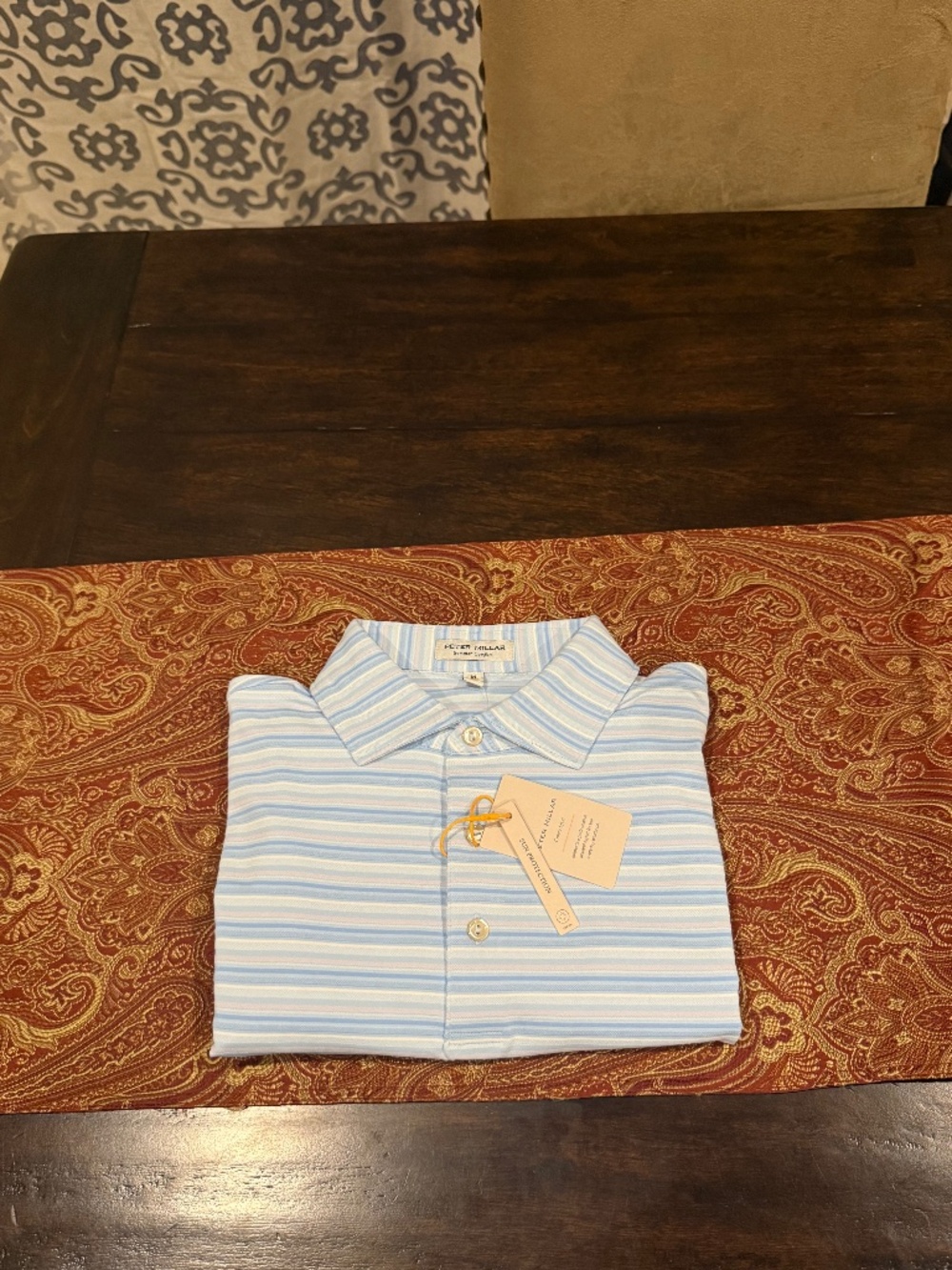 Peter Millar Men's Medium Sky Atrium Performance Jersey Polo MSRP $108